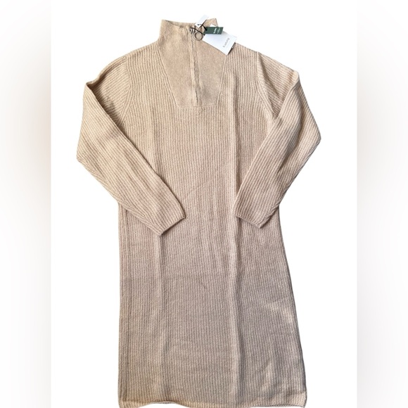 B.young 3/4 Zip Tan Sweater Dress | S - Picture 3 of 6